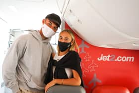 Jet2.com has attracted some famous passengers. Love Island winners Millie Court and Liam Reardon as they arrived at Stansted Airport in Essex following the final of the reality TV show.