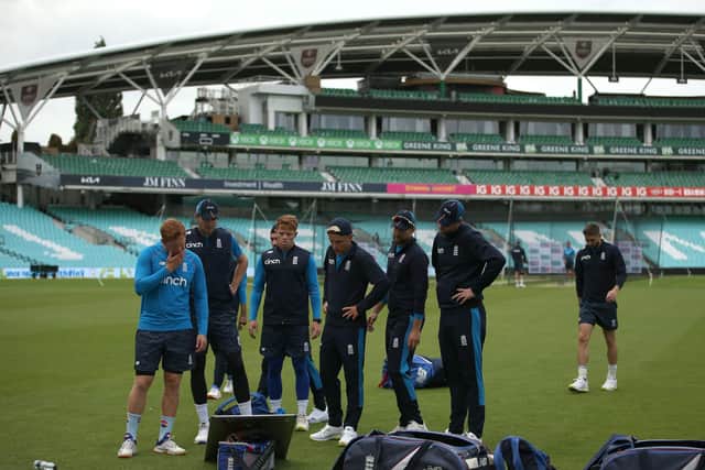 WHJAT NEXT? England players looking at a schedule board during a nets session at the Kia Oval Picture: Steven Paston/PA