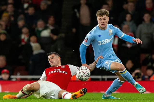 DEPARTURE: Jordan Stevens playing for Leeds United against Arsenal in the FA Cup