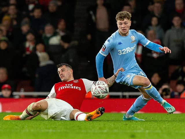 DEPARTURE: Jordan Stevens playing for Leeds United against Arsenal in the FA Cup