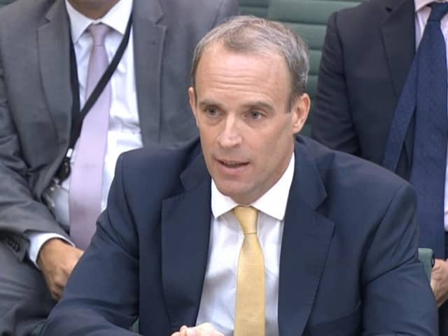 Foreign Secretary Dominic Raab giving evidence to the Commons Foreign Affairs Committee in London, about the Government's handling of the Afghanistan crisis. (House of Commons)