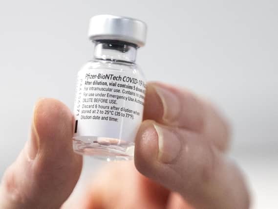 File photo dated 23/01/21 of a phial of Pfizer/BioNTech Covid-19 vaccine (PA)