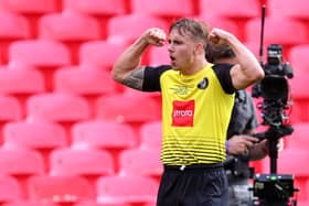 ENTERTAINER: Jack Diamond celebrates scoring at Wembley for Harrogate Town in the 2020 Conference play-off final