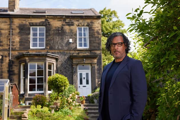 The latest series of A House Through Time focuses on Leeds. David Olusoga pictured outside Grosvenor Mount House. (Credit: Claire Wood/BBC/Twenty Twenty Productions Ltd).