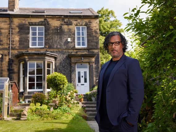 The latest series of A House Through Time focuses on Leeds. David Olusoga pictured outside Grosvenor Mount House. (Credit: Claire Wood/BBC/Twenty Twenty Productions Ltd).
