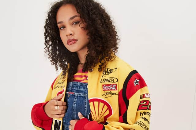 GLASS ONION remade 
dungarees, £24, Nascar Pennzoil racing jacket, £72.
