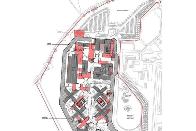 Proposed Reserved Matters site plan - those in red are from the earlier outline application