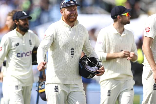 England's Jonny Bairstow smiles after victory against India at Headingley Picture: Nigel French/PA
