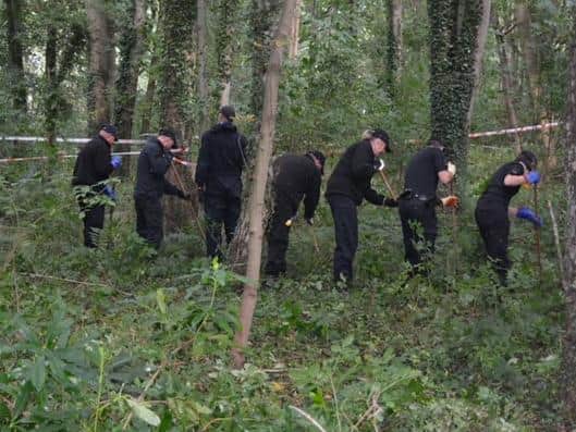 North Yorkshire Police has been searching a woodland area and two lakes at Sand Hutton Gravel Pits near York for 12 days
