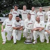 Woodlands with the Bradford League Premier Division trophy after the win at New Farnley. Picture: Ray Spencer