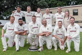Woodlands with the Bradford League Premier Division trophy after the win at New Farnley. Picture: Ray Spencer