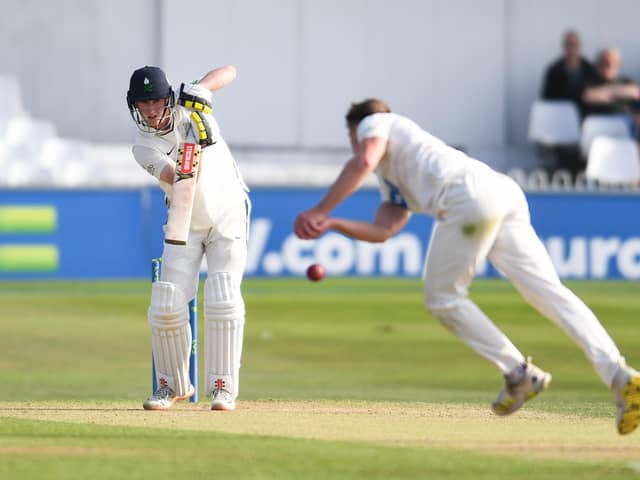 Yorkshire's Harry Brook hits out against Somerset and past bowler Tom Abell. Picture: Will Palmer/SWpix.com