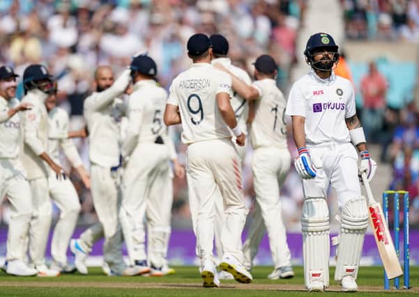 India's Virat Kohli walks off after being dismissed by England's Moeen Ali. Picture: PA