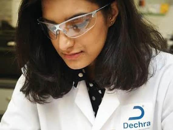 A lab technician working at Dechra's Skipton manufacturing facility