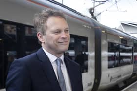 Transport Secretary Grant Shapps arrives at Leeds Station in January 2020.