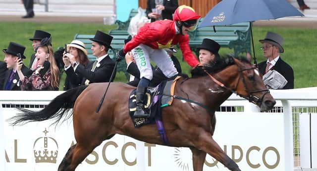 Highfield Princess ridden by jockey Jason Hart wins the Buckingham Palace Stakes during day three of Royal Ascot