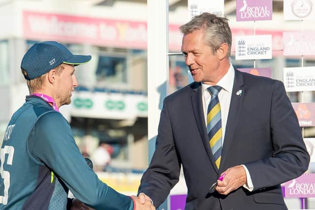 Mark Arthur, right, pictured with Joe Root at Headingley in 2018. Picture by Allan McKenzie/SWpix.com