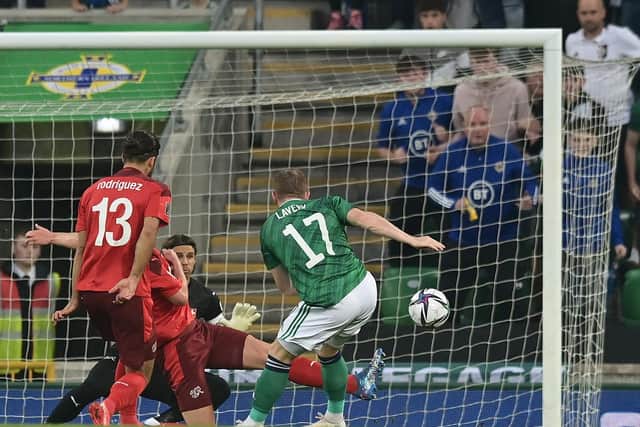 CHANCE: Shayne Lavery misses a golden opportunity to put Northern Ireland ahead. Picture: Getty Images.