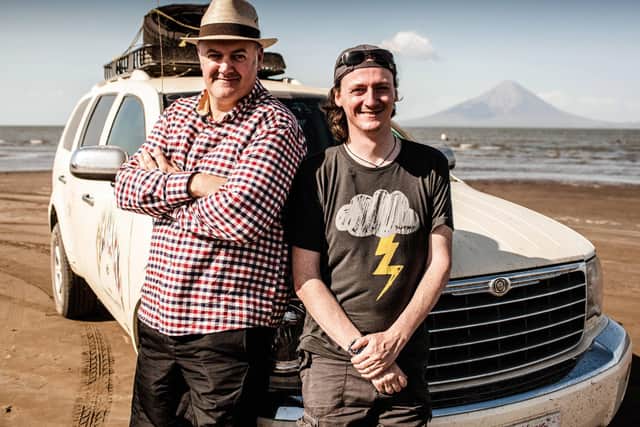 Dara and Ed's Great Big Adventure. Pictured: Dara O'Briain and Ed Byrne
at Lake Nicaragua. Picture  PA Photo/BBC/Johann Perry.