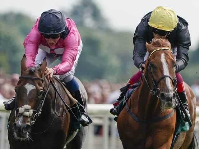 This was Frankie dettori and Stradivarius 9right) beating the William Buick-ridden Spanish Mission in last month's Lonsdale Cup at York.