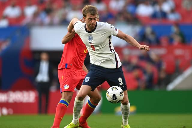 Patrick Bamford of England  is put under pressure by Marc Vales of Andorra during the 2022 FIFA World Cup Qualifier match between England and Andorra at Wembley Stadium on September 5 (Picture: Shaun Botterill/Getty Images)