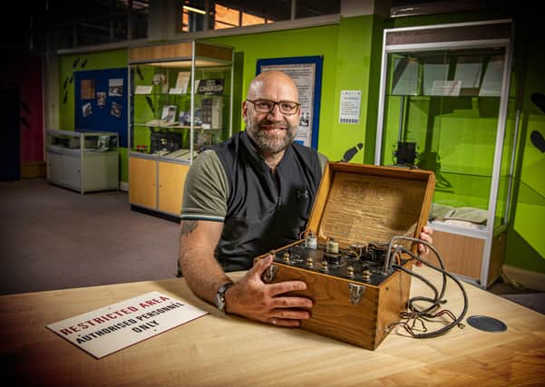 Dr David Abrutat, GCHQ historian with a morse code operating training set  at Scarborough Library. Picture Tony Johnson