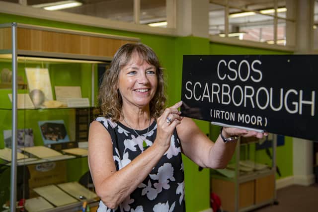 Heather French, outreach librarian at Scarborough Library, with the GCHQ  exhibition. Picture: Tony Johnson