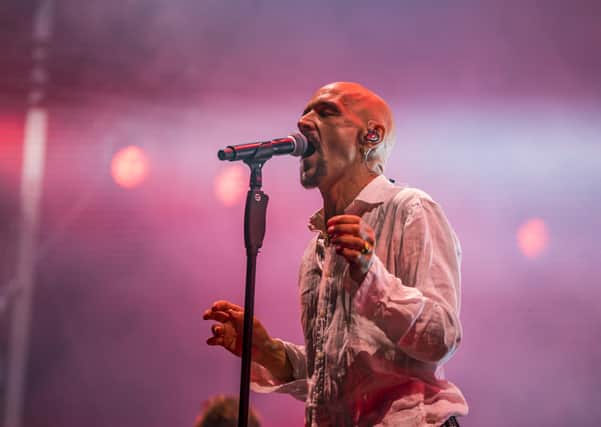 Tim Booth of James onstage at Scarborough Open Air Theatre. Picture: Cuffe and Taylor