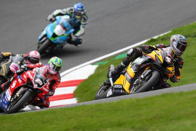 Dan Linfoot leads Josh Brookes, Bradley Ray and Dean Harrison.. Picture credit: Bonnie Lane Photographics