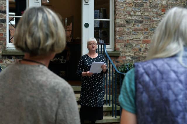 York Civic Trust blue plaque unveiling at Fairfax House, to JB Morrell. Dr Katherine Webb, who wrote the book ' City of our dreams: J.B. Morrell and the shaping of modern York, talks at the unveiling. Picture : Jonathan Gawthorpe