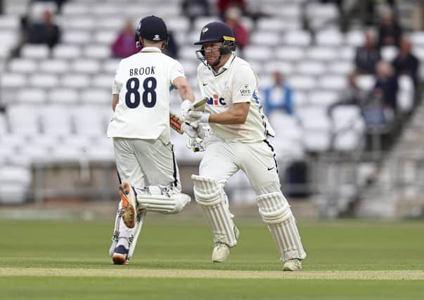 Yorkshire's Harry Brook and Gary Ballance run between the wickets. Picture: Paul Currie/SWpix.com