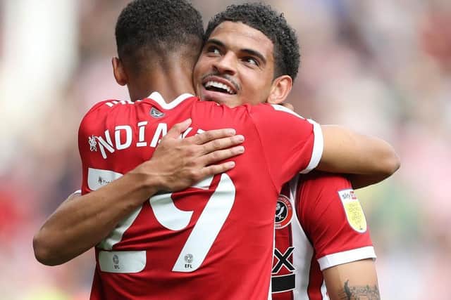 LINK-UP: Morgan Gibbs-White (facing camera) showed a great understanding with Iliman Ndiays in Sheffield United's 6-2 win over Peterborough United