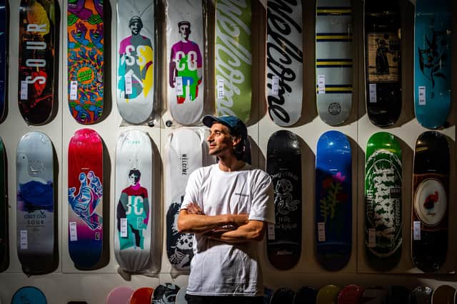 Tom Brown, Co-owner of Welcome Skate Store, Thorntons Arcade, Leeds.