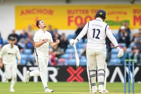HIGH FIVE: Yorkshire's Jordan Thompson celebrates the wicket of Warwickshire's Chris Benjamin on day two at Headingley. Picture by Will Palmer/SWpix.com