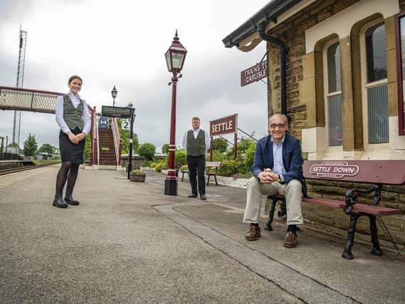 Director Adrian Quine with Staycation Express staff at Settle Station