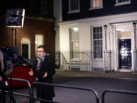 Robert Peston reporting from Downing Street. Picture: PA.