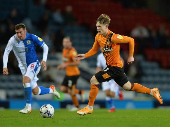 Keane-Lewis Potter on the attack for Hull City at Blackburn Rovers. Picture: Bruce Rollinson.