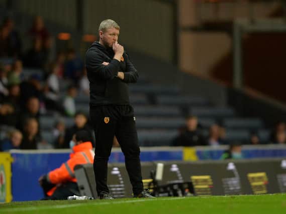 Hull City head coach Grant McCann pictured on the touchline at Blackburn Rovers. Picture: Bruce Rollinson.