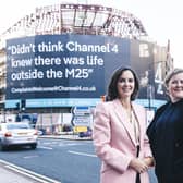 Channel 4 EO Alex Mahon and Sinead Rocks, Channel 4’s Managing Director, Nations & Regions, in Leeds in 2019