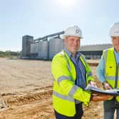 Fulcrum’s Business Development Leader Robin Rees (left) and Camgrain Site Manager Reece Carpenter (right) on the site of the new cereal processing facility.
