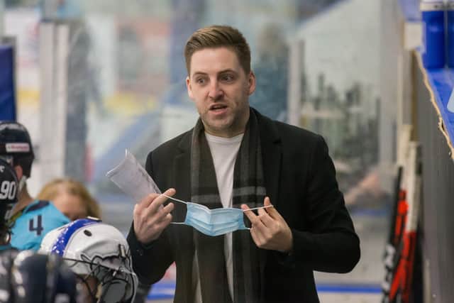 Greg Wood, on the bench during the Spring Cup earlier this year, which the Sheffield Steeldogs won with a 100 per cent win record. Picture: Andy BOurke/Podium Prints.