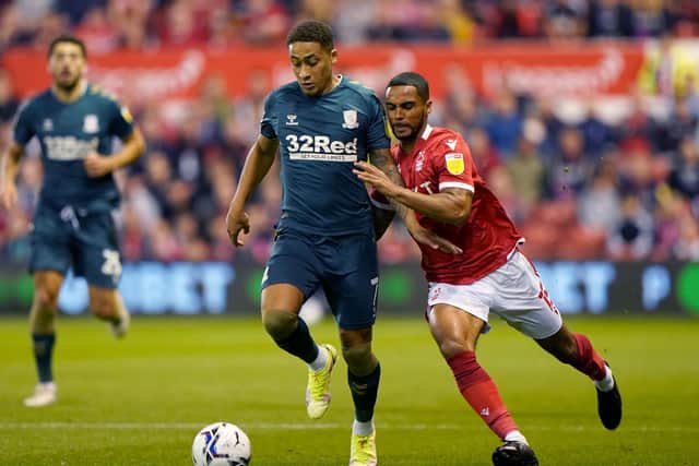 Middlesbrough's Marcus Tavernier (left) and Nottingham Forest's Max Lowe battle for the ball. Pictures: PA.