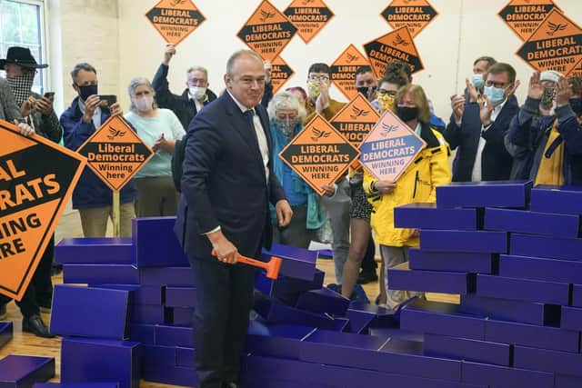 Ed Davey celebrated victory in the Chesham and Amersham by election by knocking down a model 'Blue Wall' - now he hopes to repeat similar success in Yorkshire.