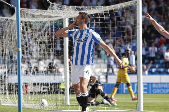Matty Pearson of Huddersfield Town celebrates scoring earlier this season. (Picture: John Early/Getty Images)