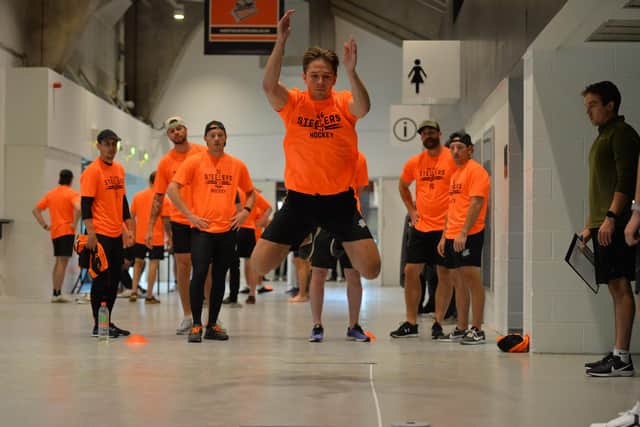 Sheffield Steelers players are put through their paces on induction day at Sheffield Arena. Picture courtesy of Dean Woolley/Steelers Media.