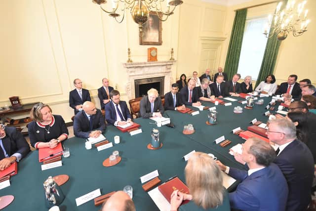 Michael Gove (front right) sat directly opposite Boris Johnson at last week's Cabinet meeting following a wide-ranging reshuffle.