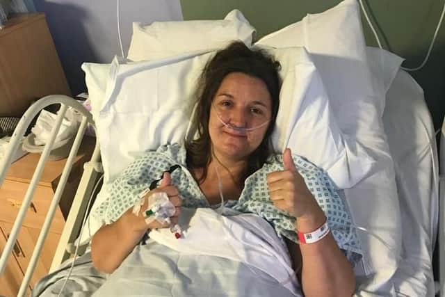 Sarah in hospital in Leeds after treatment for a brain tumour