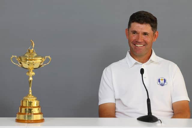CAPTAIN: Padraig Harrington of Ireland poses with the Ryder Cup. Picture: Getty Images.
