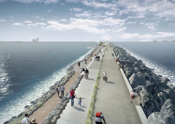 An artist's impression of the proposed tidal power scheme at Swansea Bay that was then blocked by the Government.