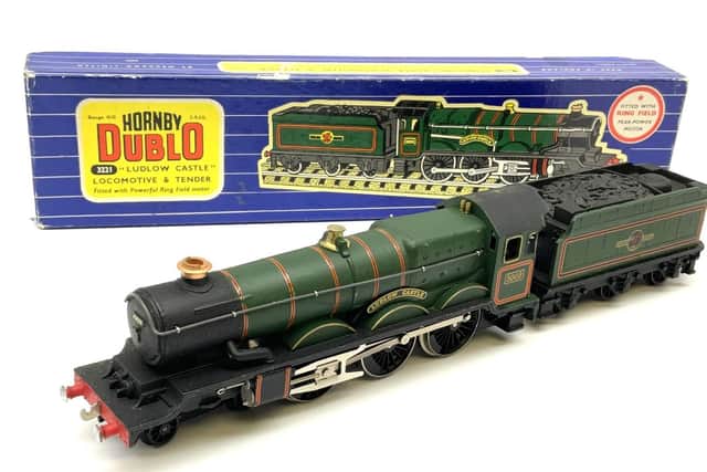In virtually mint condition the Hornby Dublo - three-rail Castle Class 4-6-0 locomotive 'Ludlow Castle' No.5002 could fetch £250 to £350